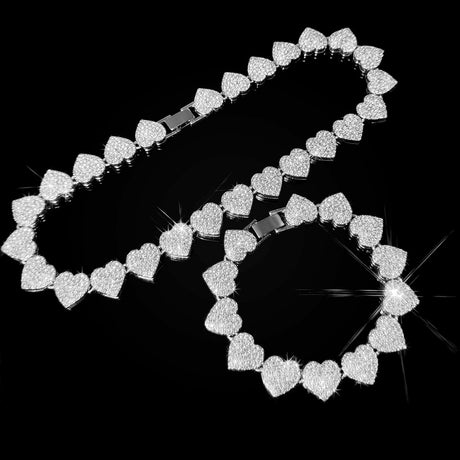 Silver Bling Heart-Shaped Cuban Necklace