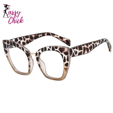 Blocking Leopard Print Cat Eye Big Frame Eyeglasses Sassy Chick Logo