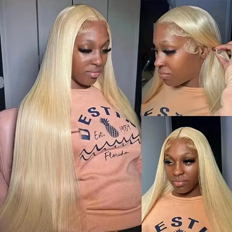 Model Using Blonde 40 Inch Brazilian Lace Body Wave Human Hair Wigs