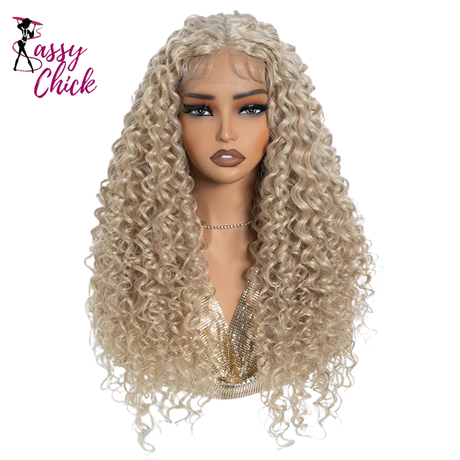 Blonde Ginger 30 Inch Curly Lace Synthetic Lace Front Wigs Sassy Chick Logo
