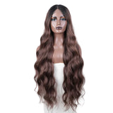 Red Blonde Ginger Highlight Long Wavy Synthetic Lace Front Wig