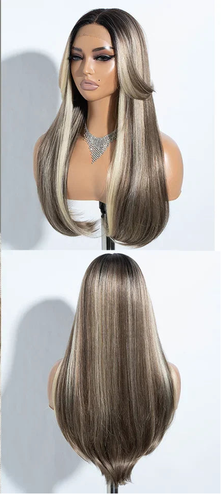 Blonde Highlight 24 Inches Straight Synthetic Lace Front Wigs