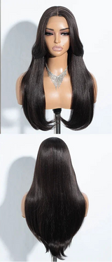 Black Highlight 24 Inches Straight Synthetic Lace Front Wigs