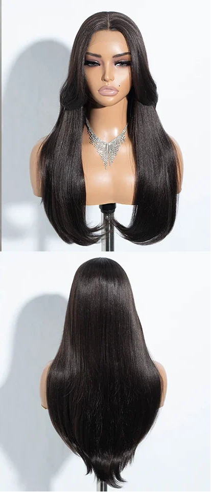Black Highlight 24 Inches Straight Synthetic Lace Front Wigs