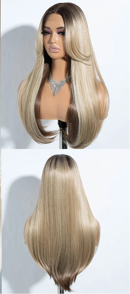 Blonde Highlight 24 Inches Straight Synthetic Lace Front Wigs