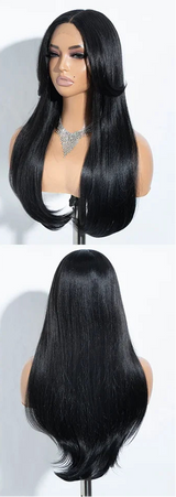 Black Highlight 24 Inches Straight Synthetic Lace Front Wigs