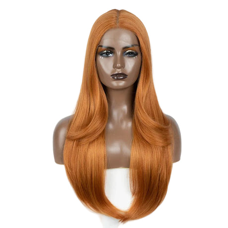 Orange Blonde Highlight 28 Inch Straight Synthetic Lace Front Wigs
