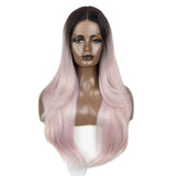 Pink Highlight 28 Inch Straight Synthetic Lace Front Wigs