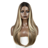Blonde Highlight 28 Inch Straight Synthetic Lace Front Wigs