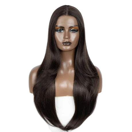 Brown 28 Inch Straight Synthetic Lace Front Wigs