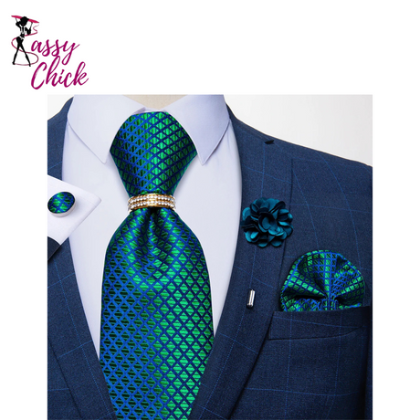Blue 8cm Tie with Metal Ring Set Sassy Chick Logo