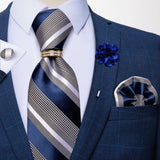 blue grey stripe design necktie set
