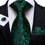 black green floral pattern necktie set