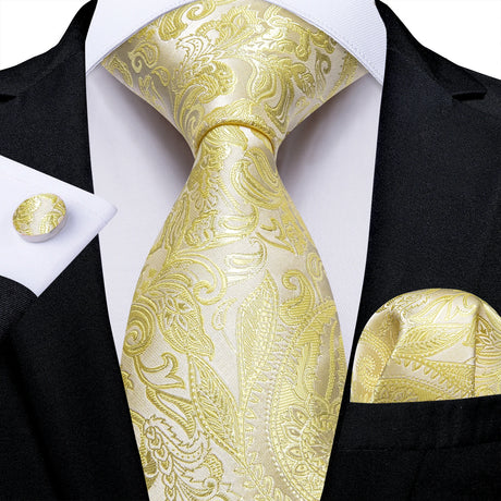 grey yellow floral pattern necktie set