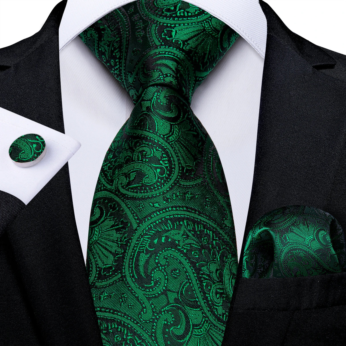 dark green floral pattern necktie set