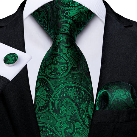 dark green floral pattern necktie set