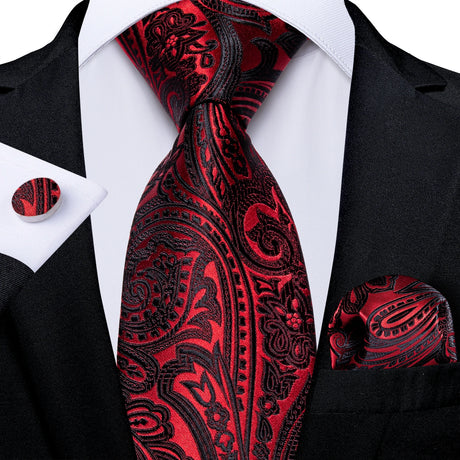 black red floral pattern necktie set