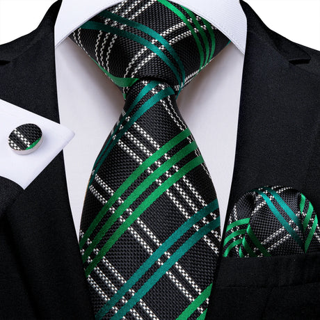 white green black line pattern necktie set