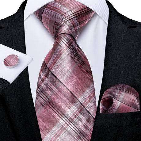 pink black line pattern necktie set
