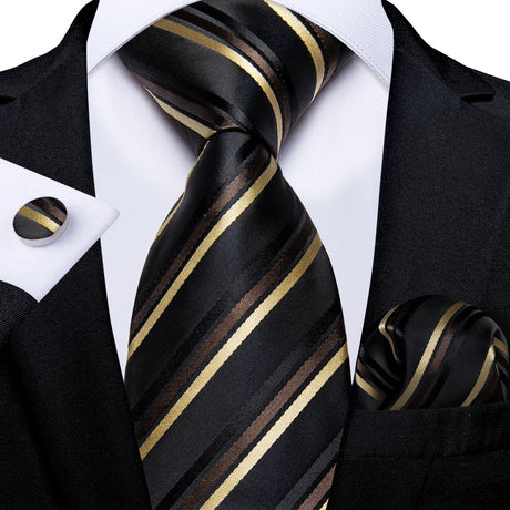 black gold brown line pattern necktie set