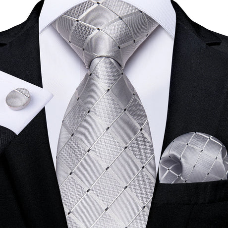 grey black dot square pattern necktie set