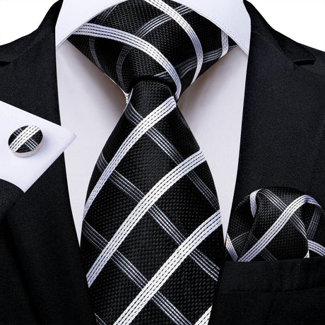 black white grey square pattern necktie set