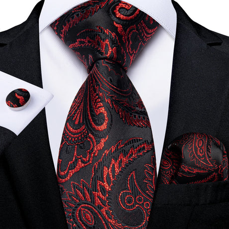 red black pattern necktie set