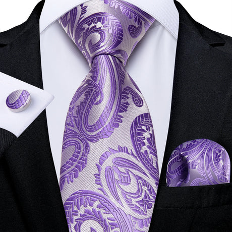 grey purple floral pattern necktie set