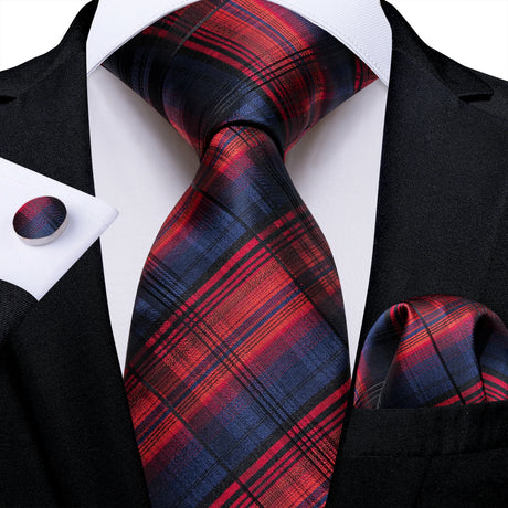 red black line pattern necktie set
