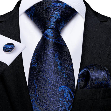 blue black floral pattern necktie set