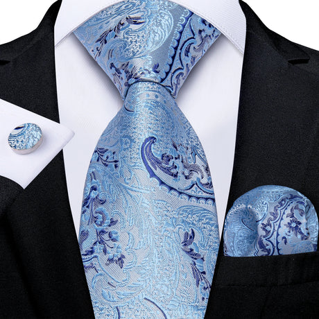 light blue floral pattern necktie set