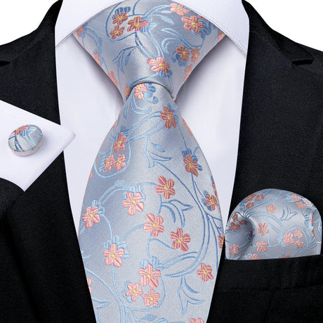 grey blue brown floral pattern necktie set