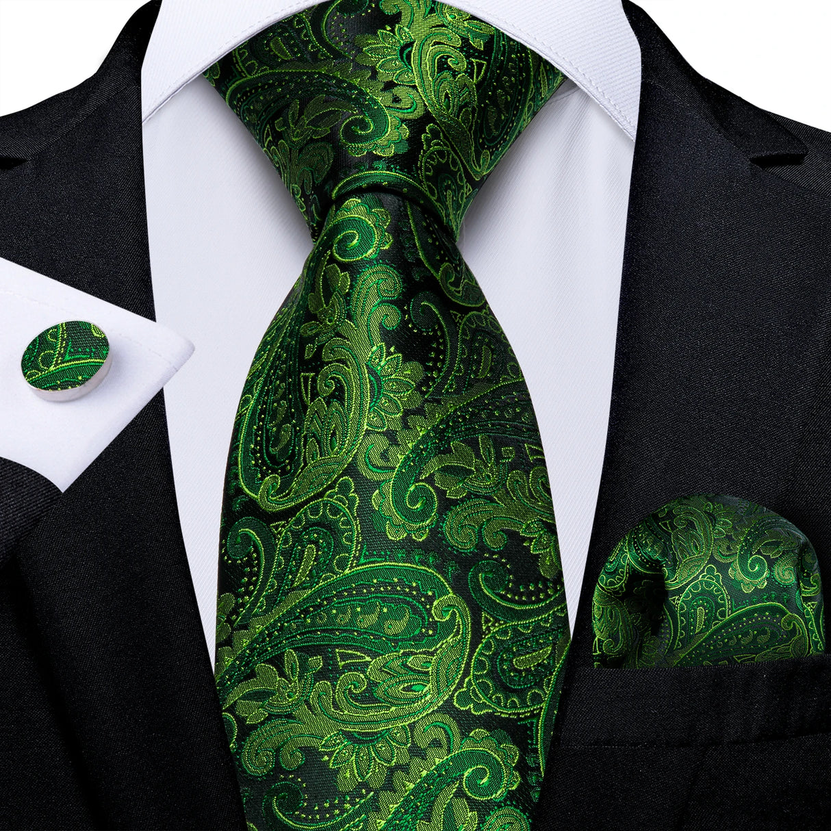 black green floral pattern necktie set