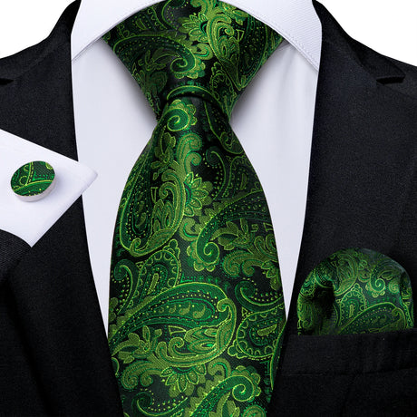 black green floral pattern necktie set