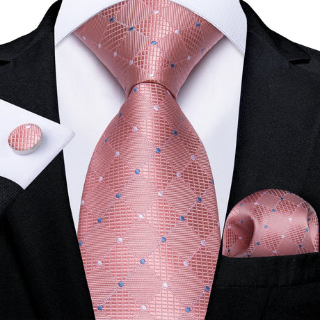 pink blue white dot square pattern necktie set