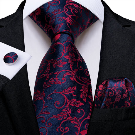 blue red floral pattern necktie set