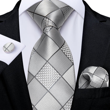 silver square pattern necktie set