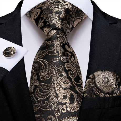silver black floral pattern necktie set