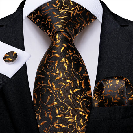 black gold floral pattern necktie set
