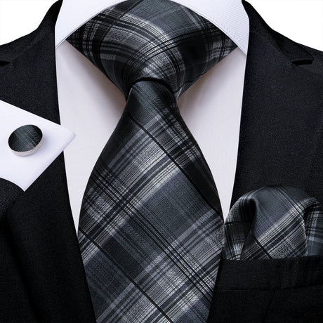 black grey white line pattern necktie set