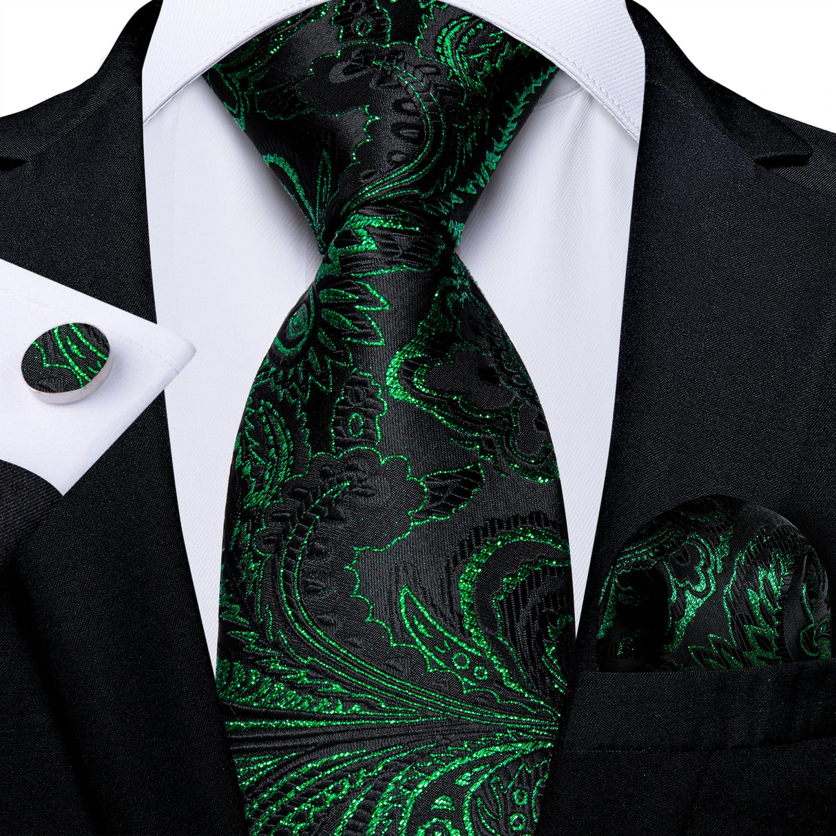 black green floral pattern necktie set