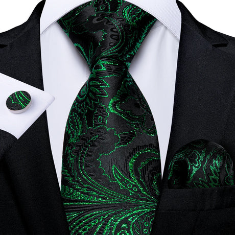 black green floral pattern necktie set