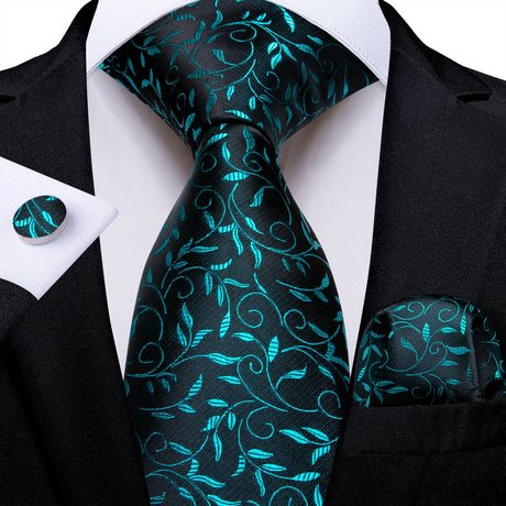 black blue floral pattern necktie set