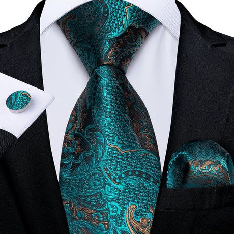 blue green brown black floral pattern necktie set