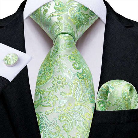light green floral pattern necktie set