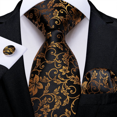 black gold floral pattern necktie set