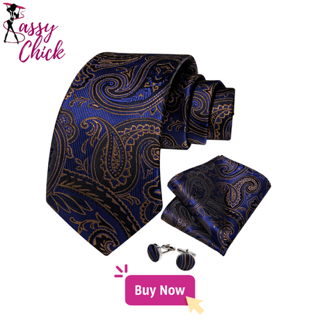 blue black brown floral pattern necktie set sassy chick logo