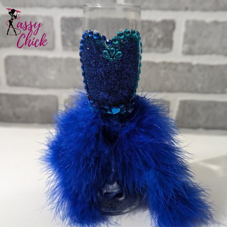 Blue Feather Custom Design Wine Glass Sassy Chick Logo 