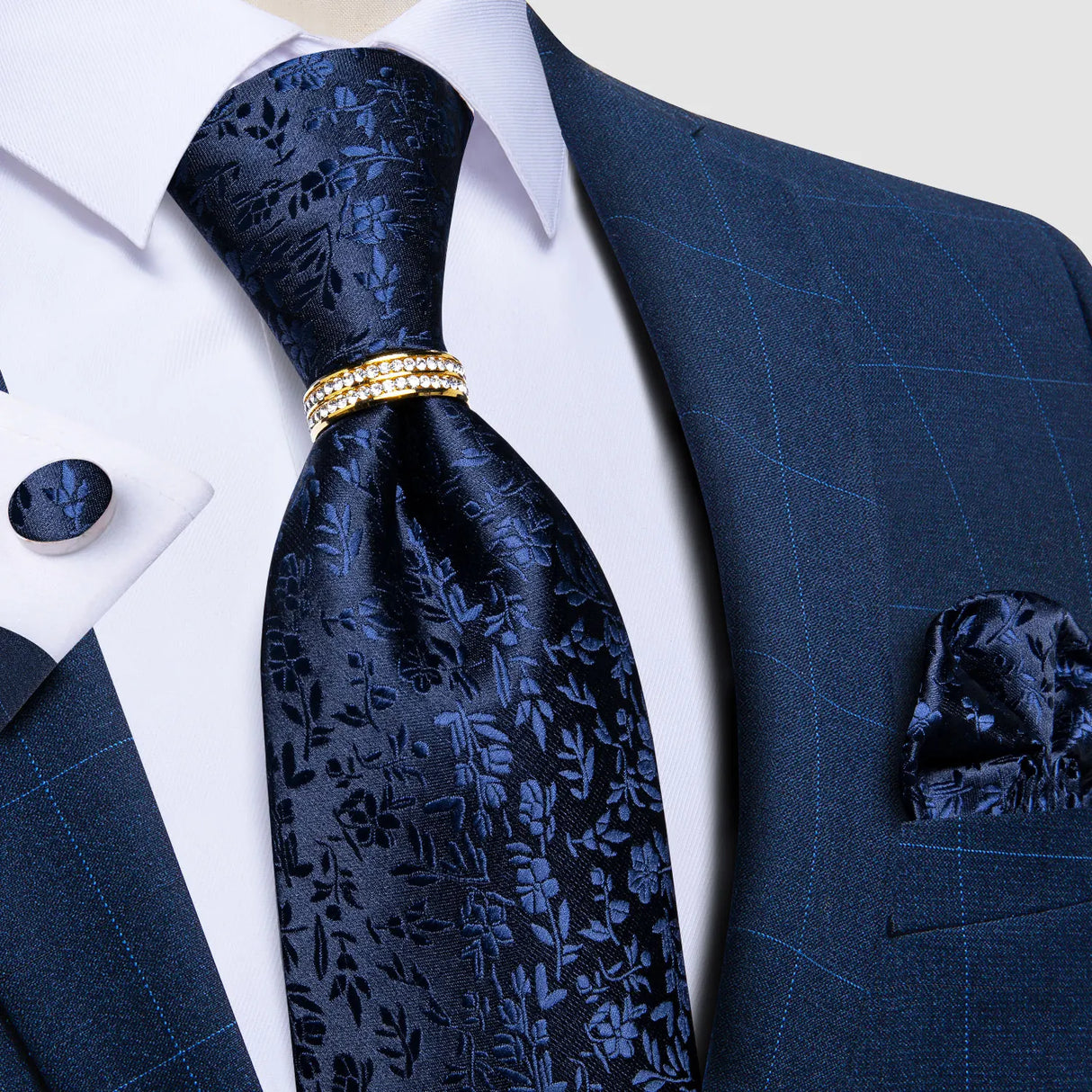 blue floral pattern tie set