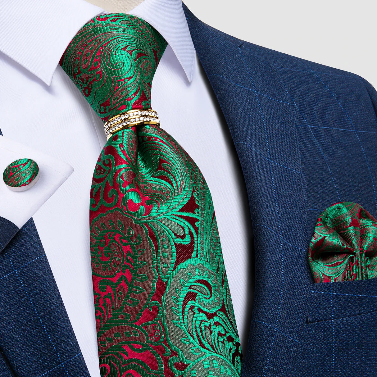 red green floral pattern tie set